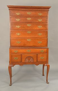 Queen Anne cherry flat top highboy in two parts (married). 
height 73 in., width 36 in.