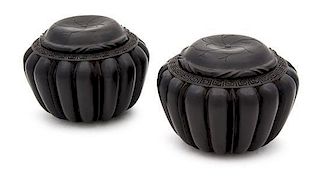 A Pair of Black Lacquered Boxes and Covers Height 3 3/4 inches.