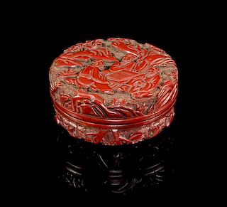 * A Cinnabar Lacquer Box and Cover Diameter 3 1/8 inches.