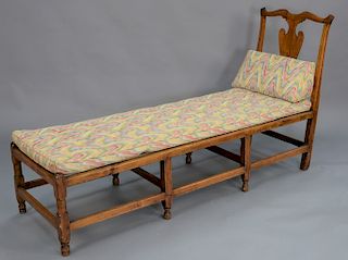 Chippendale maple daybed having carved splat and carved crest, all set on block and turned legs with stretchers, now with custom cus...