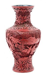 A Cinnabar Lacquer Vase Height 9 1/2 inches.