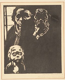 Kathe Kollwitz (1867-1945),  woodcut,  Proletariat Erwerbslos,  signed and titled in pencil lower right: Kathe Kollwitz,  nu...
