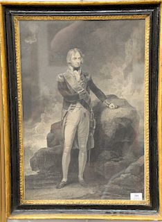 19th Century, engraving of Admiral Lord Nelson standing dressed in uniform, 23" x 17"