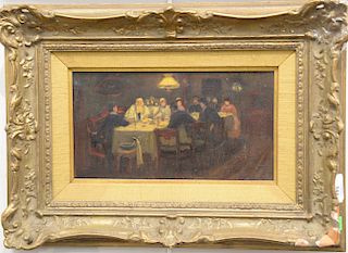 Jerome Myers (1867-1940)
oil on board
At the Dinner Table
signed lower right Jerome Myers
7" x 12 1/2"