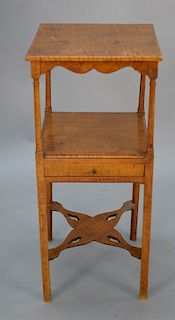 Federal tiger maple washstand, two tier with one drawer. 
height 32 1/4 in., top: 14" x 14"