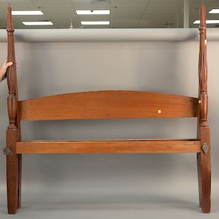Sheraton mahogany bed with two fluted posts, two squared with rails. 
height 57 in., length 74 1/2 in., width 55 in. over top of rails.