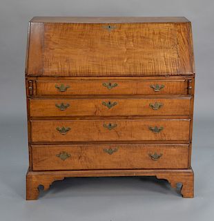 Chippendale tiger maple slant front desk. 
height 42 in., width 39 1/4 in.
