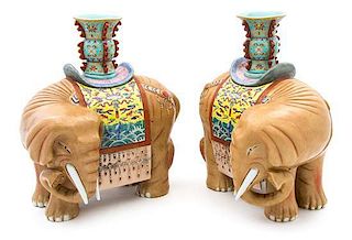 A Pair of Polychrome Porcelain Figural Vases Height 12 3/4 inches.