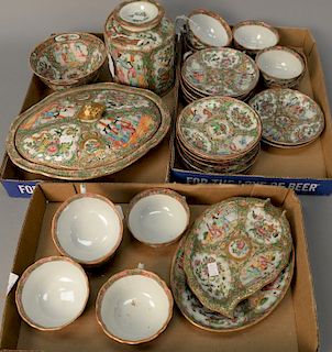 Twenty-nine piece lot of rose medallion including covered vegetable dish, teapot, bowl, cups, and saucers.