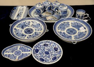 Fitzhugh thirteen piece lot to include two warming plates, one platter, four covered cups, a shaped dish, and miscellaneous.  plat...