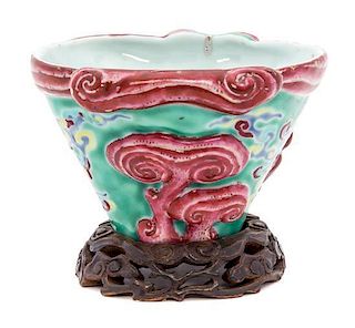* A Polychrome Enamel Porcelain Libation Cup Width 5 inches.