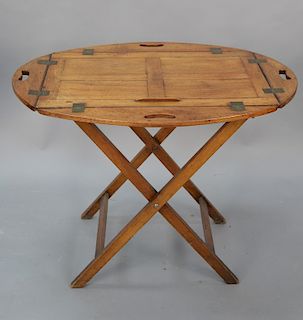 George III mahogany butler's tray on stand, 19th century. 
height 29 in., top: 26" x 36"