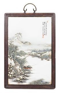 A Qianjiang Enameled Porcelain Plaque Height 18 1/2 x width 12 1/2 inches.