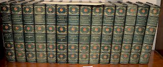Fourteen volume set, Catherine Charlotte, Lady Jackson Works, London: Grolier Society, Edition Artistique, green leather bound. 
Pro...