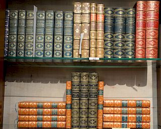 Thirty books with fine leather bindings. Provenance: Estate of Eileen Slocum located in the Harold Brown Villa in Newport, R.I.