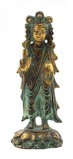 A Gilt Bronze Figure of a Bodhisattva Height 4 1/4 inches.