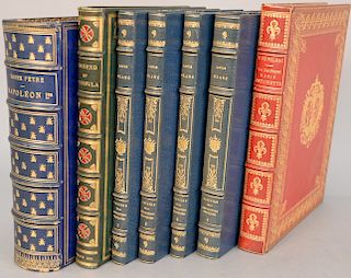 Seven leather bound books to include Napoleon First by Roger Peyre FIne BInding. History of The French Revolution by Louis Blanc 4 V...