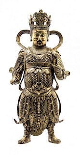 A Gilt Bronze Figure of Virapaksa, Guang Mu Tian Wang Height 22 inches (with stand).