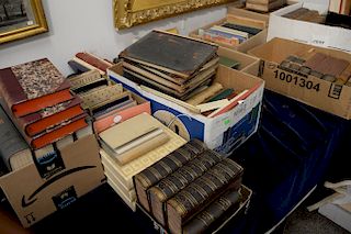 Sixteen boxes of miscellaneous books on one table top. 
Provenance: Estate of Eileen Slocum located in the Harold Brown Villa in New...