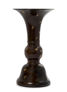 A Gold Splashed Bronze Gu-Form Vase Height 12 inches.