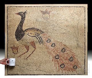 Roman Stone Mosaic w/ Elegant Peacock