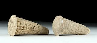 Lot of 2 Translated Mesopotamian Clay Foundation Cones