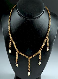 Byzantine 22K+ Gold, Garnet & Pearl Necklace - 31.3 g
