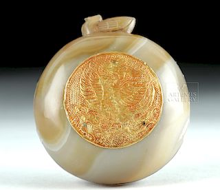 Bactrian Agate Lidded Jar W/ Gold Phoenix Applique