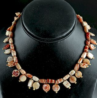 Early Bactrian Etched Carnelian & Agate Necklace