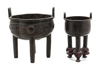 * Two Archaistic Bronze Tripod Censers Height of tallest 7 x width 6 1/2 inches.