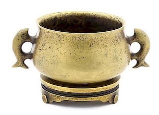 A Gilt Bronze Footed Censer Diameter 4 1/2 inches.