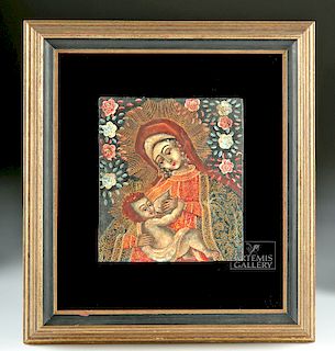 Framed 18th C. Retablo on Copper - Nursing Madonna