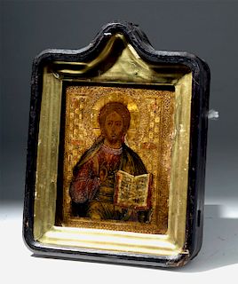 19th C. Russian Icon Christ Pantocrator, Kiot