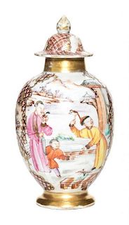 A Chinese Export Porcelain Tea Caddy and Cover Height 5 1/4 inches.