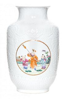 A Famille Rose Porcelain Vase Height 10 7/8 inches.