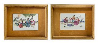 Two Famille Rose Porcelain Plaques Height 4 x width 6 inches.
