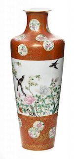 A Famille Rose Liuyeping Vase Height 14 inches.