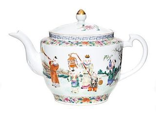 A Famille Rose Porcelain Teapot and Cover Height 6 inches.
