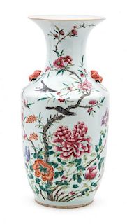 * A Famille Rose Porcelain Vase Height 16 3/4 inches.