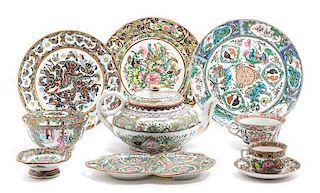 * A Collection of Rose Medallion Porcelain Articles Diameter of first 8 inches.