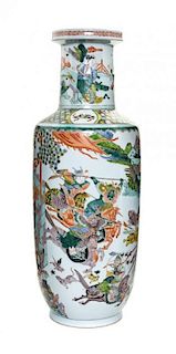A Wucai Porcelain Rouleau Vase Height 19 inches.