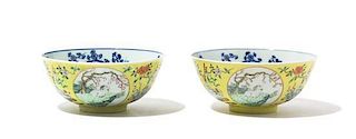 * A Pair of Famille Jaune Porcelain Bowls Diameter 5 7/8 inches.