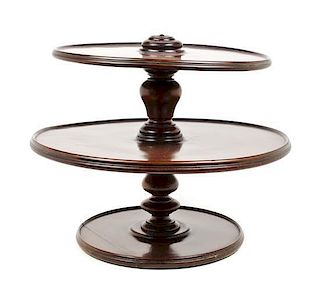 A George III Mahogany Table Top Dumb Waiter, Height 15 1/2 x diameter 19 1/4 inches.
