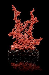A Carved Coral Floral Composition Height 8 inches.