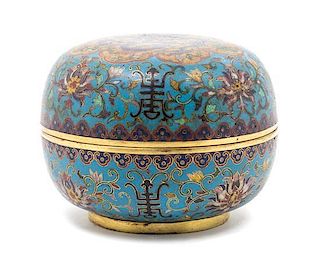 A Cloisonne Enamel Circular Box and Cover Height 3 1/2 inches.