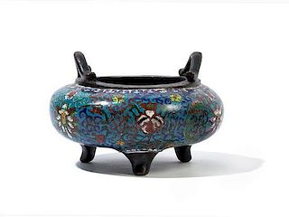 A Cloisonne Enamel Tripod Censer Height 4 inches.