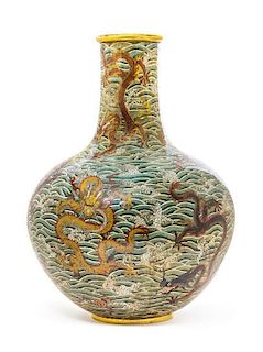A Large Cloisonne Enamel and Gilt Bronze Dragon Vase Height 24 5/8 inches.