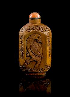 A Carved Wood Snuff Bottle Height 3 5/8 inches.