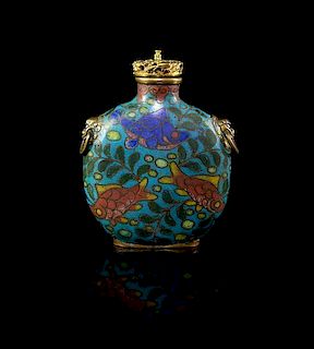 A Cloisonne Enamel Snuff Bottle Height 3 1/2 inches.