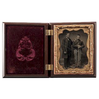 Quarter Plate Ruby Ambrotype of an Armed Union Soldier and Father
